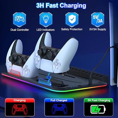 PS5 Stand with Cooling Fan and Dual Controller Charger for