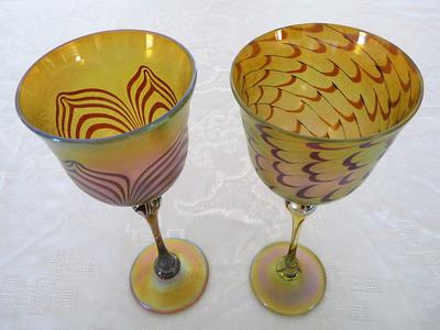 Designer Handblown Crystal Wine Glasses, Unique Iridescent Design