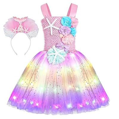 Princess Dress up Halloween Costumes for Girls Jewelry Toys Princess  Costume Dress Pretend Play Set for Girls Age 4.5.6.7.8 Gift for Christmas  Birthday 7Pcs Rainbow 