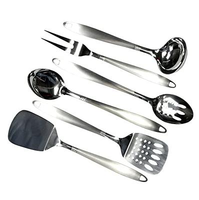  Peohud Set of 7 Kitchen Utensil Set, 304 Stainless Steel Cooking  Tools, Cookware Set with Rotating Holder, Slotted Spoon, Slotted Spatula,  Large Spoon, Soup Ladle, Spatula, Spaghetti Server, Silver : Home