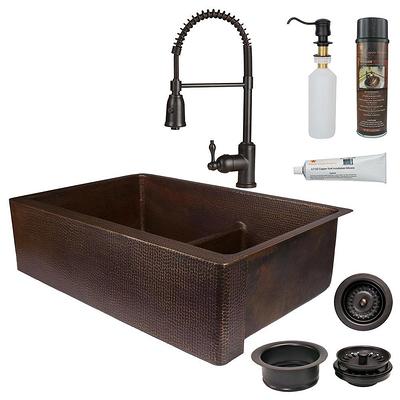 Premier Copper Products All-in-One Copper Rectangle 33 in. 60/40 Double  Bowl Short 5 in. Divider Farmhouse Apron Kitchen Sink with Accessories, Oil  Rubbed Bronze - Yahoo Shopping