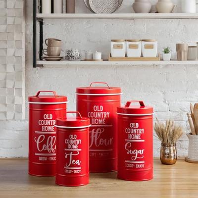 Set of 3 Red Kitchen Canisters by OGGI Air Tight Lids and