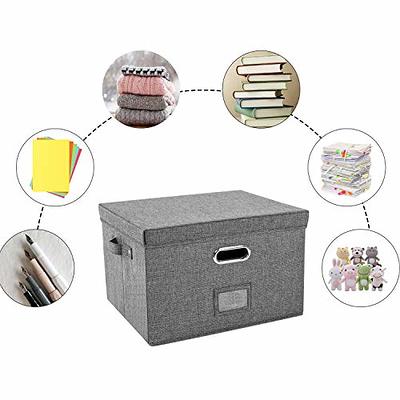 SEEKIND Upgraded Portable Storage File Boxes with Lids, Linen Office Document Storage with Plastic Slide,3 Folders, Universal Hanging Filing File