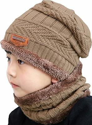 T WILKER 2Pcs Kids Winter Knitted Hats+Scarf Set Warm Fleece