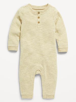 Unisex Long-Sleeve Thermal-Knit Henley Bodysuit for Baby