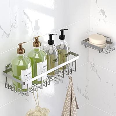  Yougai Shower Caddy Shower Shelf with Soap Dish and 4 Hooks,  SUS304 Stainless Steel Shampoo Holder Bathroom Shower Organizer No Drilling  Adhesive Wall Mounted Storage Shelves Basket Accessories-3 Pack : Home