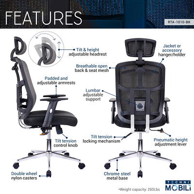 Techni Mobili Executive High Back Chair with Headrest Black