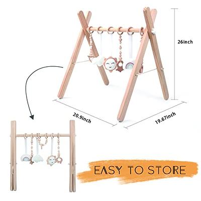 Wooden Baby Gym with 6 Baby Toys, Foldable Baby Play Gym with