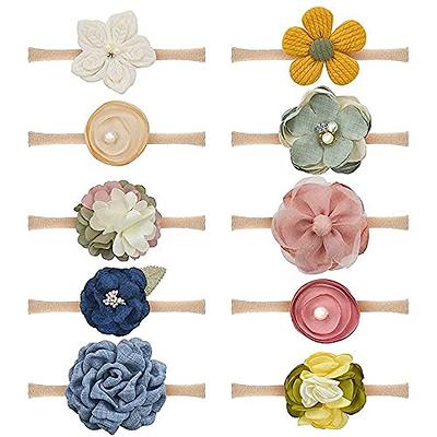 PABOBIT Baby Girl Flower Nylon Headband-Elastic Hair Band Handmade Bow For  Newborn Infant Toddler Pack of 3 (Multicoloured)