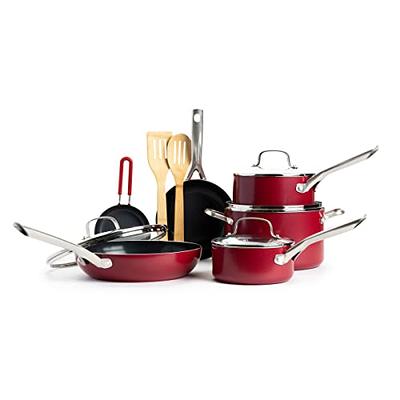 Red Volcano Textured Ceramic Nonstick, 12 Piece Cookware Pots and Pans Set  with Stainless Steel Handles, PFAS PFOA & PTFE Free, Dishwasher Safe, Oven  & Broiler Safe to 600 Degrees, Red - Yahoo Shopping