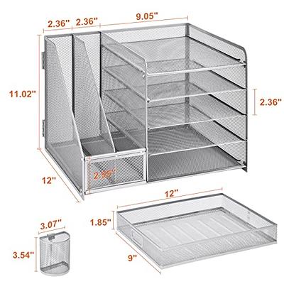 Marbrasse 4-Trays Desktop File Organizer with Pen Holder | Paper Letter Tray Drawer and 2 Mesh Office Supplies Desk for Home