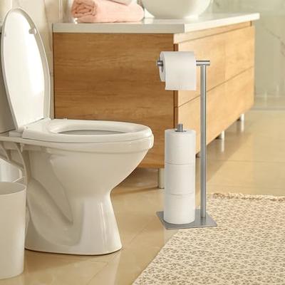 Freestanding Toilet Paper Holder Roll Storage Holder with Storage Shelf in  Silver