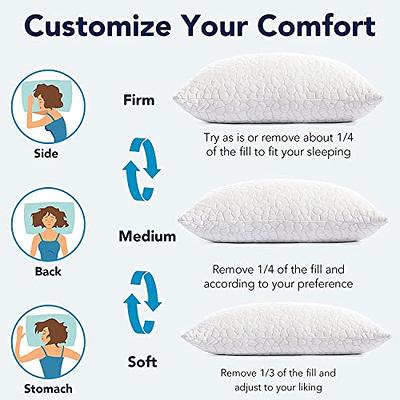 Cooling Bed Pillows for Sleeping 2 Pack Shredded Memory Foam Pillows  Adjustable Cool BAMBOO Pillow for Side Back Stomach Sleepers -Luxury Gel  Pillows Queen Size Set of 2 with Washable Removable Cover