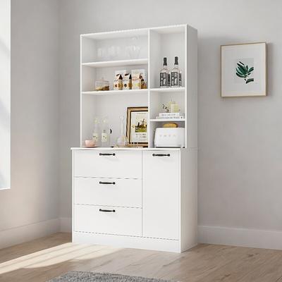 JEROAL 41''Pantry Storage Cabinet, White Freestanding Kitchen Pantry  Storage Cabinet with Adjustable Shelves & Doors, Buffet Cupboards Sideboard  for