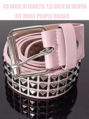 Classic 3 Row Pyramid Studded Leather Belt, 1.5 Removable Buckle