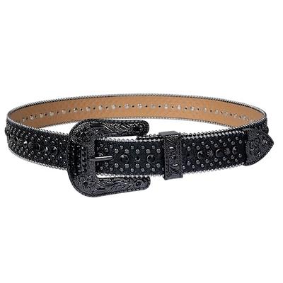 Plus Size Rhinestone Buckle Faux Leather Stretch Belt - Black