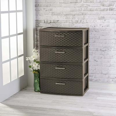 Flash Furniture 3 Drawer Wood Top White Cast Iron Frame Vertical Storage Dresser with Light Gray Easy Pull Fabric Drawers