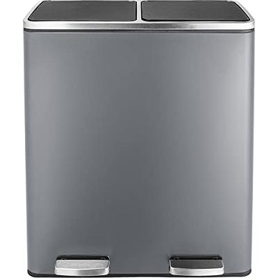 SONGMICS Dual Trash Can 16 Gal (60L) Rubbish Bin and 15 Trash Bags Metal  Step Bin with Dual Compartments Silver and Black 