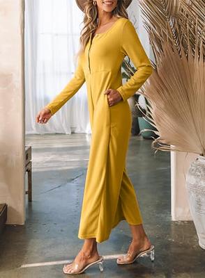 Happy Sailed Womens Casual Knit Jumpsuits Loose Button Front Long Sleeve  Romper High Waist Wide Leg Long Pants Romper Jumpsuits with Pockets Yellow  XL - Yahoo Shopping