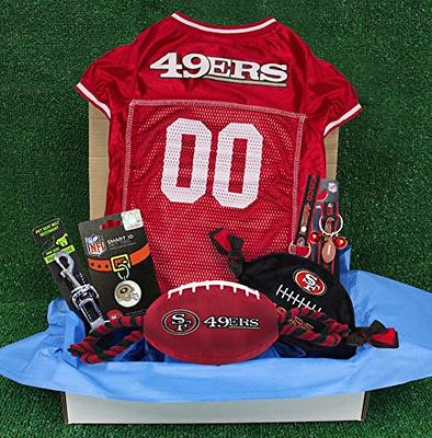 NFL San Francisco 49Ers PET GIFT BOX with 2 Licensed DOG TOYS, 1  Logo-engraved NATURAL DOG TREAT, 1 NFL JERSEY, 1 NFL Puppy Training Bells &  1 Car Seatbelt - Yahoo Shopping