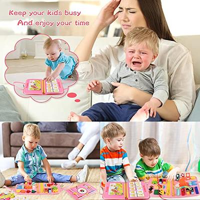 Toddler Busy Board for 1 Year Old, Montessori Toy Busy Book for Toddlers  1-3 with Fishing Game Motor Skills, Educational Learning Toy Car Airplane