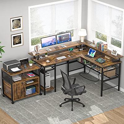 Unikito L Shaped Desk with LED Light and Power Outlet, Reversible Corner  Computer Table with Monitor Stand and Storage Shelf, Modern L- Shaped  Gaming Desk, Ergonomic Home Office Desk, Rustic Brown 