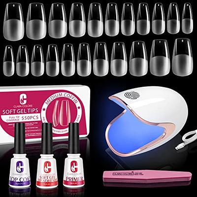 Clara Colors Nail Tips and Glue Gel Kit - Gel x Nail Kit 550Pcs Soft Gel  Nail