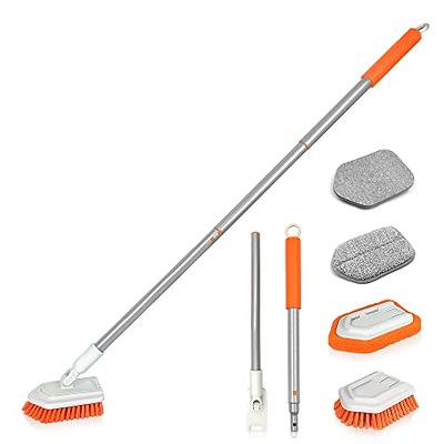 eazer Floor Scrubber Brush, 2-in-1 Deck Scrubber Brush with Long Handle,  Soft & Hard Bristle Brush for Cleaning Concrete, Squeegee Broom for