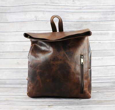 Flap Over Leather Backpack, Oil Pull Up Leather, Vintage Style Bag