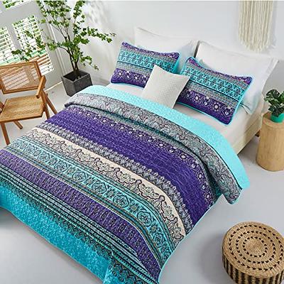 Floral Quilt Set Queen 3 Pieces Boho Purple Quilt Coverlet Set Soft  Microfiber Lightweight Purple Floral Quilted Bedspread for All Season  90x96