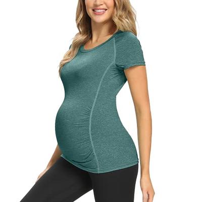 GLAMIX Women's Maternity Active Tops Short Sleeve Yoga Shirts Workout  Athletic Pregnancy Clothes Heather Green - Yahoo Shopping