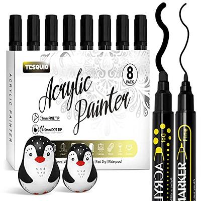 Tesquio Black Paint Marker, 8 Pack Dual Tip Acrylic Paint Pens