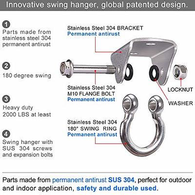 BeneLabel Permanent Antirust Stainless Steel Heavy Duty Swing Hanger, 1000  LB Capacity, 2 Screws for Wooden and 2 Expansion Bolts for Concrete, Yoga  Hammock Chair Sandbag Swing Sets, 180° Swing - Yahoo Shopping