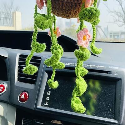 Car Plant, Crochet Hanging Basket, Hanging Plant for Car Decor, Rear View  Mirror Accessories for Women Charm 