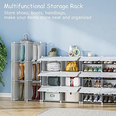 LANTEFUL Shoe Rack Organizer, 8 Tiers 32 Pair Portable Shoe Storage  Cabinet, Sturdy Plastic Shelf with Hooks, Door for Entryway, Bedroom and  Hallway