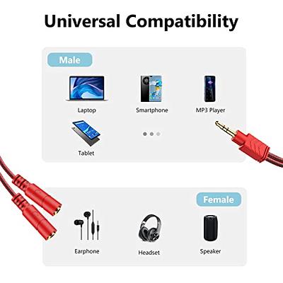 UGREEN Headphone Splitter for Computer 3.5mm Female to 2 Dual 3.5mm Male  Braided Audio Splitter Cable Microphone Stereo Jack Earphones Port Cord