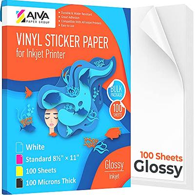 Printable Vinyl Glossy Sticker Paper for Inkjet Printer 100 Sheets White