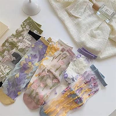 Ballballu Vintage Sheer Socks,Summer Transparent Flower Ankle Socks,Thin  Mesh Lace Elastic Jacquard Glass Silk Socks (F-7 Paris) - Yahoo Shopping