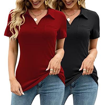 2 Pack Women's V Neck T Shirts, Short or Long Sleeve Tunic Tops Causal  Summer Basic Shirts Solid Hem Tee Blouses