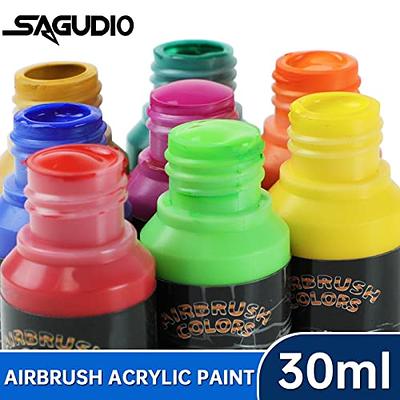 Acrylic Airbrush Paint 24 Colors (30 ml/1 oz) Basic Colors with Color Wheel