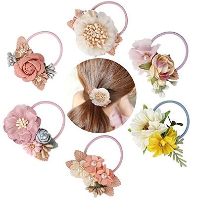 5PCS Pearl Hair Ties Elastic Hair Scrunchies Fancy Stretchy Rhinestone Hair  Bands Bead Ponytail Holders Hair Ropes Hair Accessories for Women and Girls  Gift (Champagne Pink Pearl white Black White)