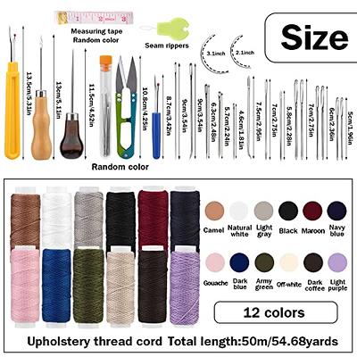 Leather Sewing Upholstery Repair Kit with Sewing Awl Seam Ripper Leather Hand Sewing Stitching Needles Sewing Thread Leather Craft Tool Kit for