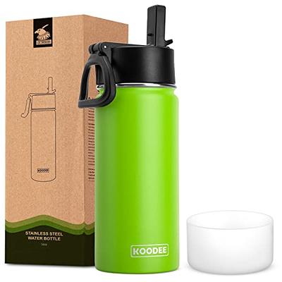 koodee Water Bottle -12 oz Stainless Steel Double Wall Vacuum Insulated  Water Bottle with Straw, Sports Metal Wide Mouth Water Bottle Flask for  School