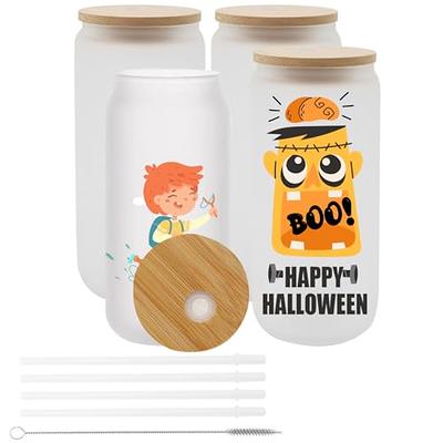  AQUAPHILE Sublimation Glass Blanks, 16 Oz Sublimation Glass Can  with Bamboo Lids and Straws, Reusable Wide Mouth Jar Sublimation Tumblers  Beer Can for Iced Coffee, Juice, Soda, Drinks, 2 Pack 