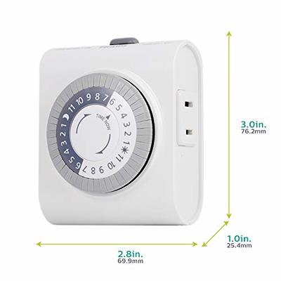 HBN Indoor Timer-24 Hour Plug-In Mechanical Indoor Mini Timer with 2 Outlets, 3 Prong, 2-Pack, White