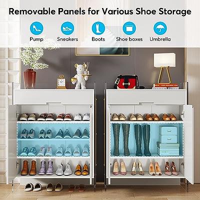  YITAHOME Shoe Cabinet with 2 Flip Drawers, Modern Shoe Storage  Cabinet with Open Shelves for Entryway, Free Standing Hidden Shoe Rack  Storage Organizer with Gold Metal Handle and Legs, White 