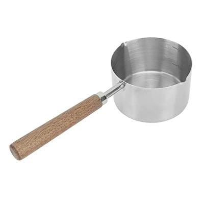 550ml Small Enamel Milk Cooking Sauce Pot Wooden Handle Cookware White, Size: As described