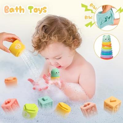  4 in 1 Baby Toys 6to12-18 Months, Pull String Baby Teething Toys,  Stacking Building Blocks Infant Toys 3-6-9-12 M+, Color Shape Bin Sensory  Toys, Montessori Toys for 1-3 Year Old Boy