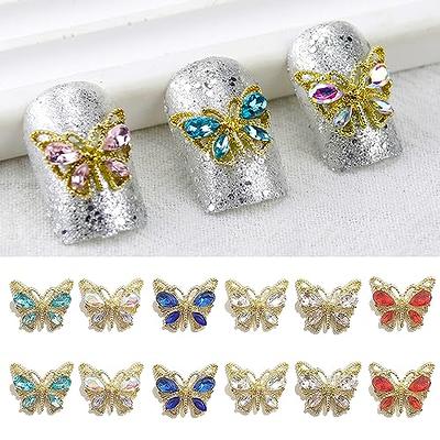 WOKOTO 24 Pcs 3D Colorful Rhinestones Butterfly Nail Charms Crystals  Rhinestones for Acrylic Nails Gold 3D Butterfly Charms for Nails Butterfly