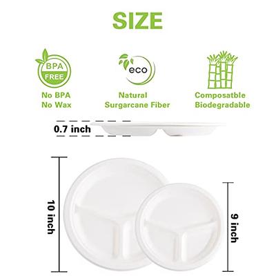 100% Compostable 9 Inch 3 Compartment Heavy-duty 10 Inch Plates